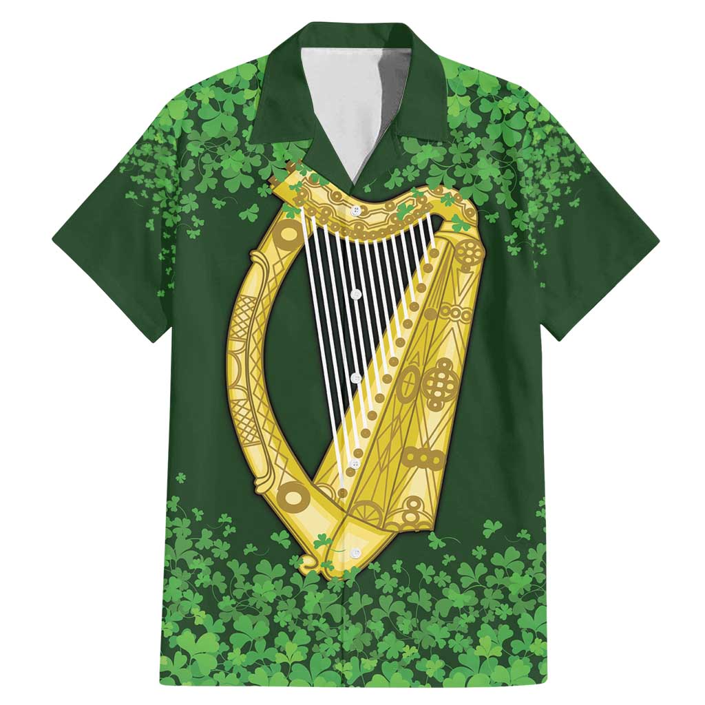 Ireland Leinster Gold Irish Harp with Shamrock Family Matching Mermaid Dress and Hawaiian Shirt Laighin Flag With Shamrock Patern