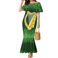 Ireland Leinster Gold Irish Harp with Shamrock Family Matching Mermaid Dress and Hawaiian Shirt Laighin Flag With Shamrock Patern