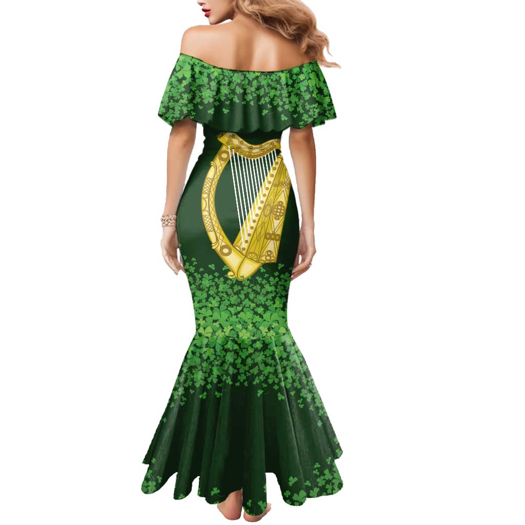 Ireland Leinster Gold Irish Harp with Shamrock Family Matching Mermaid Dress and Hawaiian Shirt Laighin Flag With Shamrock Patern