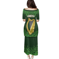 Ireland Leinster Gold Irish Harp with Shamrock Family Matching Puletasi and Hawaiian Shirt Laighin Flag With Shamrock Patern