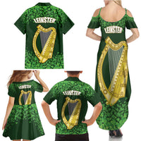 Ireland Leinster Gold Irish Harp with Shamrock Family Matching Summer Maxi Dress and Hawaiian Shirt Laighin Flag With Shamrock Patern