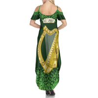 Ireland Leinster Gold Irish Harp with Shamrock Family Matching Summer Maxi Dress and Hawaiian Shirt Laighin Flag With Shamrock Patern