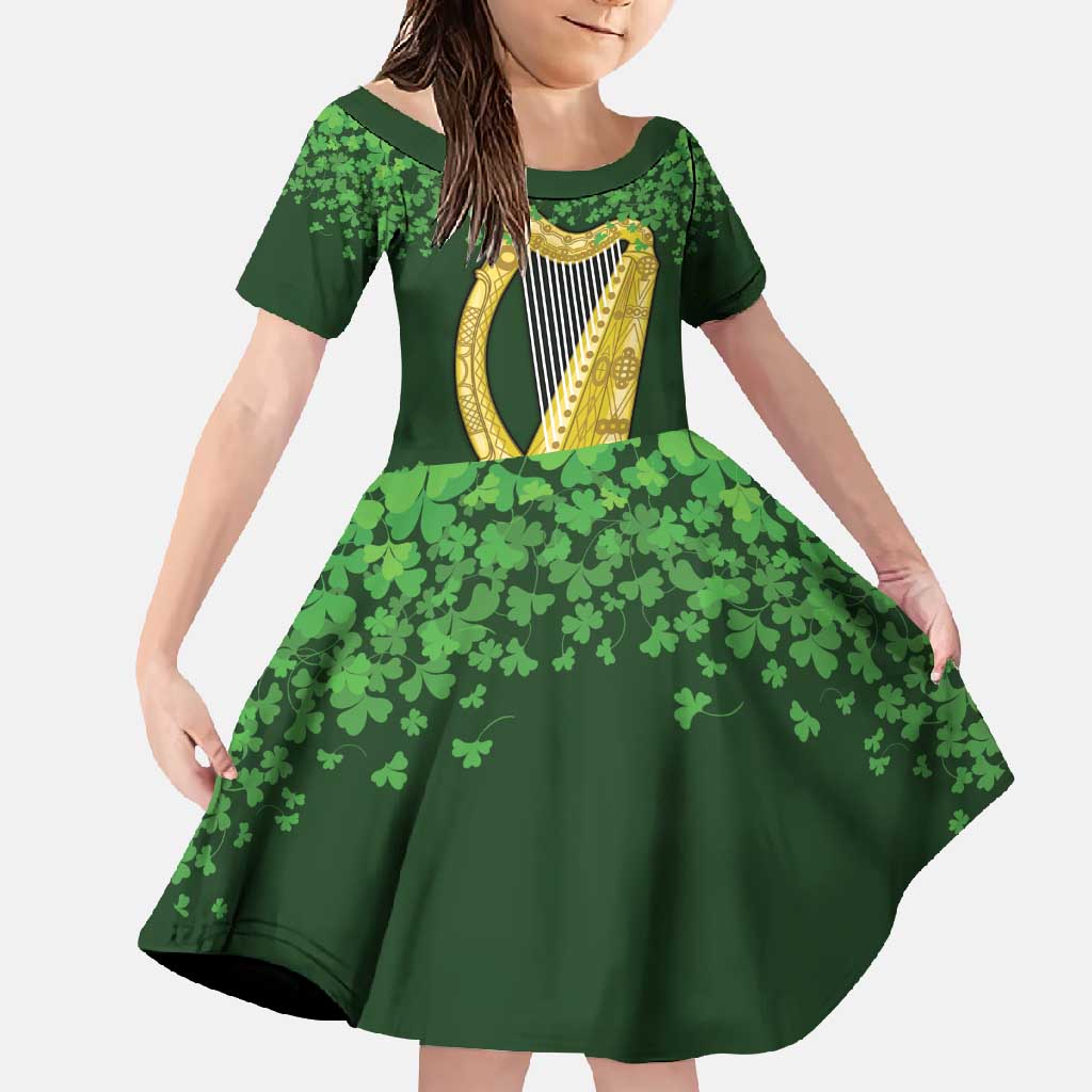 Ireland Leinster Gold Irish Harp with Shamrock Family Matching Tank Maxi Dress and Hawaiian Shirt Laighin Flag With Shamrock Patern