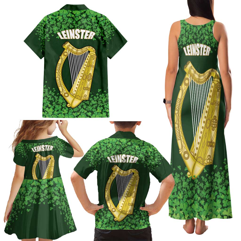 Ireland Leinster Gold Irish Harp with Shamrock Family Matching Tank Maxi Dress and Hawaiian Shirt Laighin Flag With Shamrock Patern