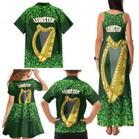 Ireland Leinster Gold Irish Harp with Shamrock Family Matching Tank Maxi Dress and Hawaiian Shirt Laighin Flag With Shamrock Patern