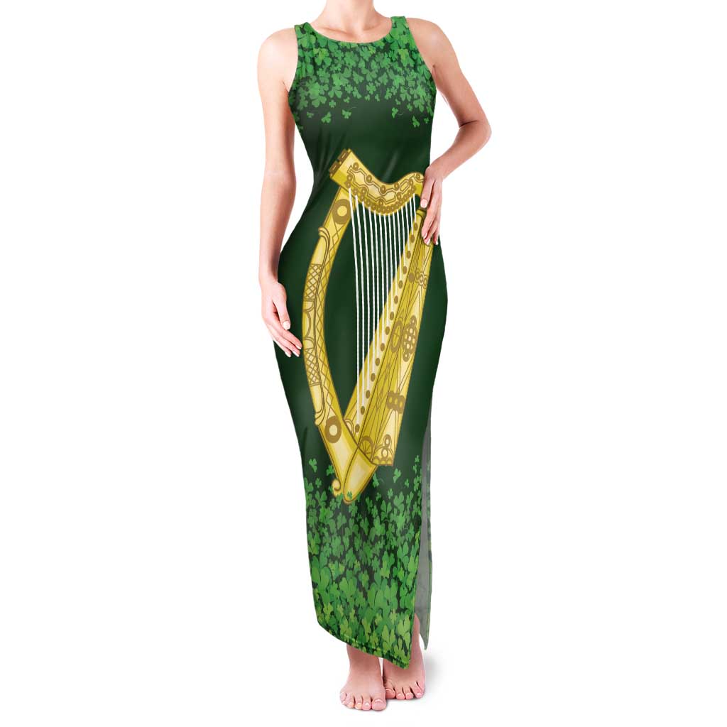 Ireland Leinster Gold Irish Harp with Shamrock Family Matching Tank Maxi Dress and Hawaiian Shirt Laighin Flag With Shamrock Patern