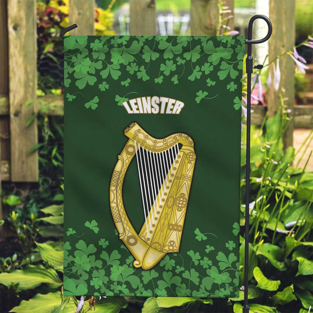 Ireland Leinster Gold Irish Harp with Shamrock Garden Flag Laighin Flag With Shamrock Patern