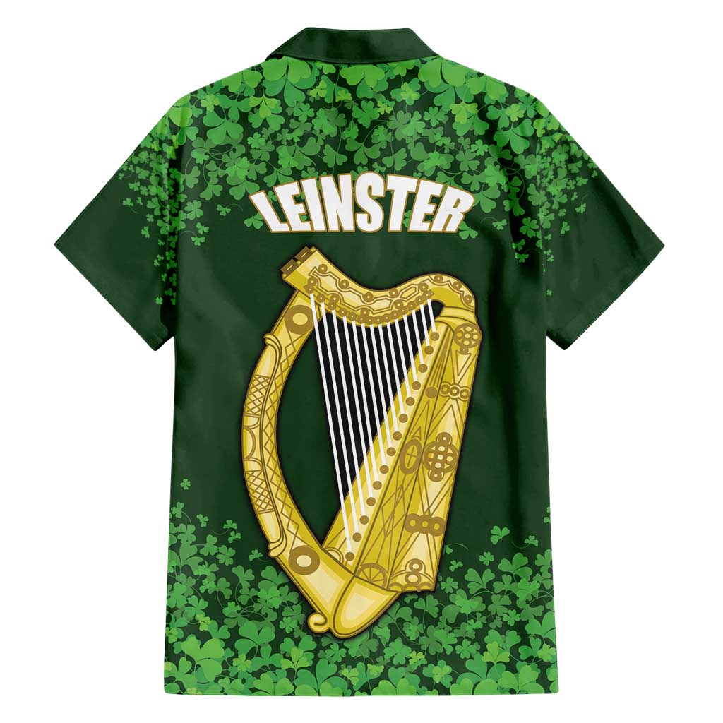 Ireland Leinster Gold Irish Harp with Shamrock Hawaiian Shirt Laighin Flag With Shamrock Patern
