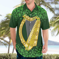 Ireland Leinster Gold Irish Harp with Shamrock Hawaiian Shirt Laighin Flag With Shamrock Patern