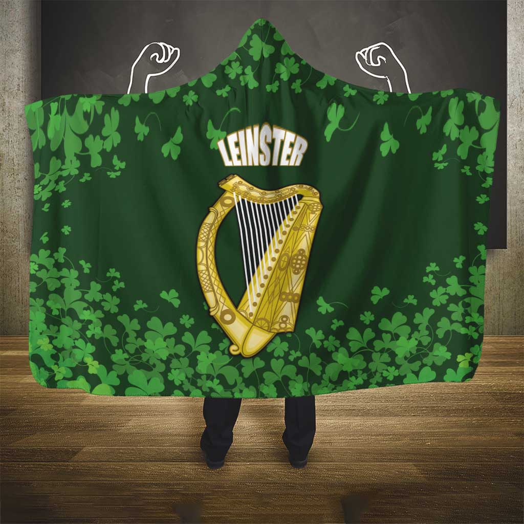 Ireland Leinster Gold Irish Harp with Shamrock Hooded Blanket Laighin Flag With Shamrock Patern