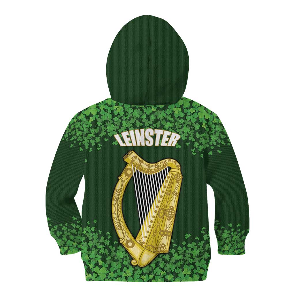 Ireland Leinster Gold Irish Harp with Shamrock Kid Hoodie Laighin Flag With Shamrock Patern
