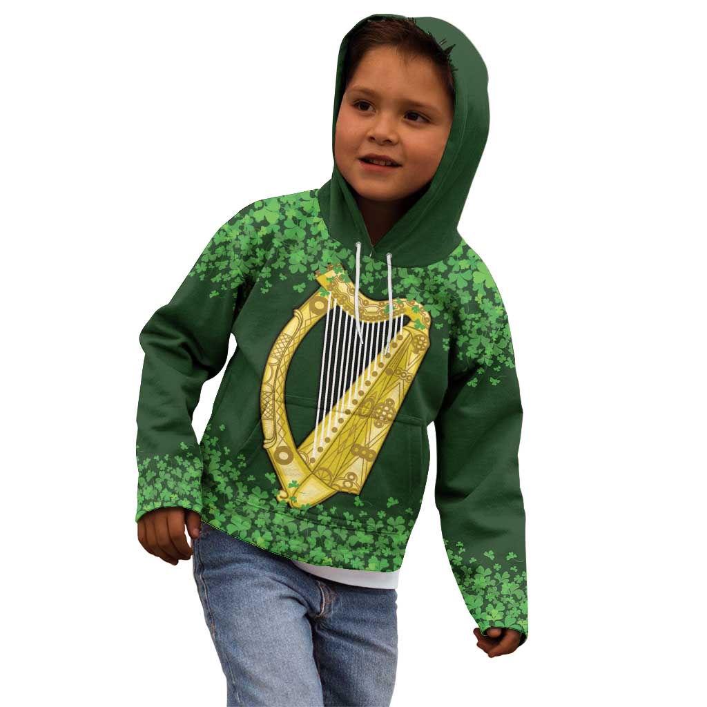 Ireland Leinster Gold Irish Harp with Shamrock Kid Hoodie Laighin Flag With Shamrock Patern