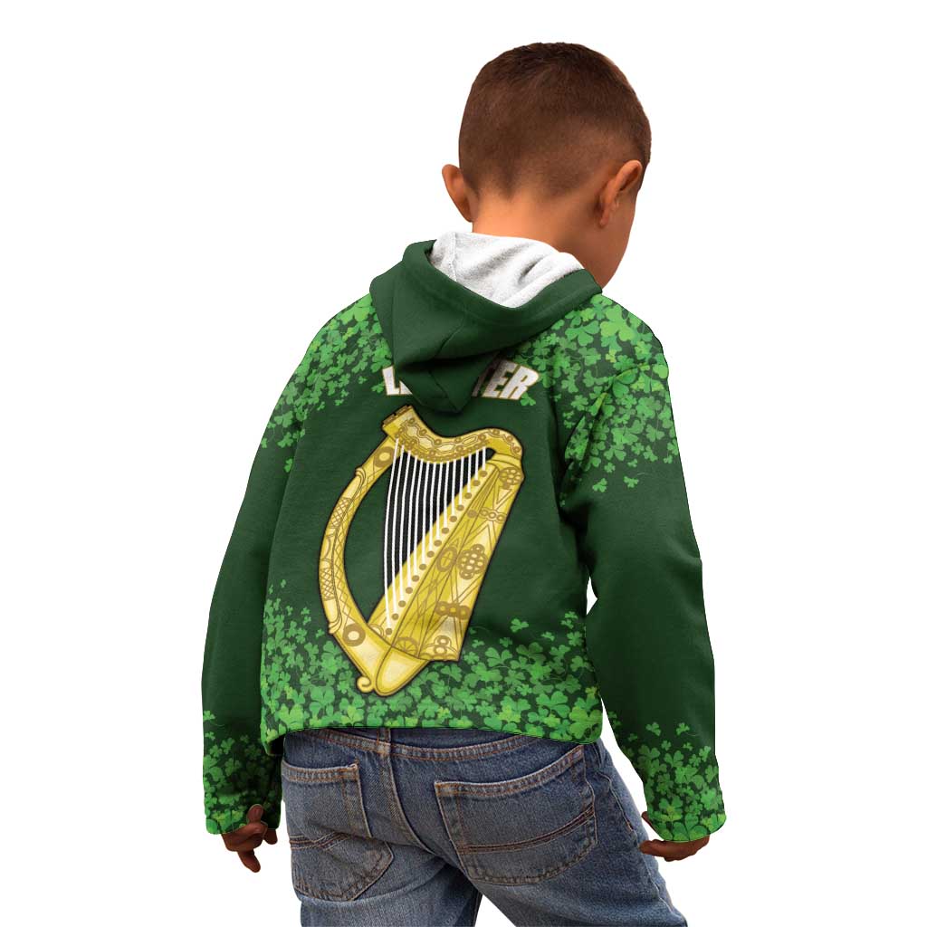 Ireland Leinster Gold Irish Harp with Shamrock Kid Hoodie Laighin Flag With Shamrock Patern