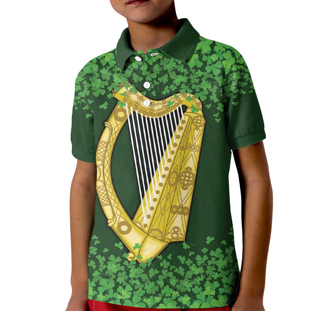 Ireland Leinster Gold Irish Harp with Shamrock Kid Polo Shirt Laighin Flag With Shamrock Patern