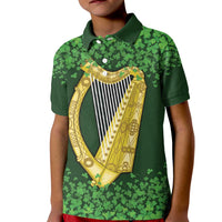 Ireland Leinster Gold Irish Harp with Shamrock Kid Polo Shirt Laighin Flag With Shamrock Patern
