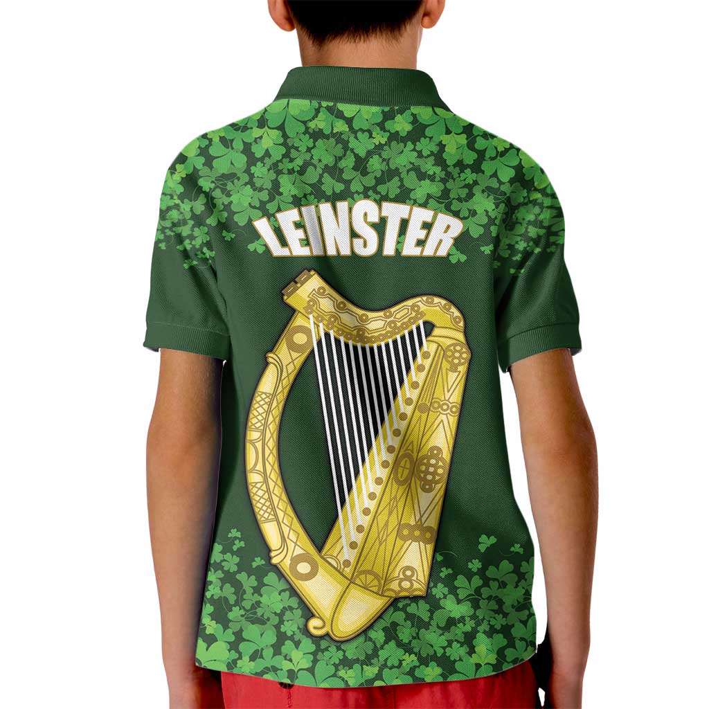 Ireland Leinster Gold Irish Harp with Shamrock Kid Polo Shirt Laighin Flag With Shamrock Patern