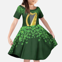Ireland Leinster Gold Irish Harp with Shamrock Kid Short Sleeve Dress Laighin Flag With Shamrock Patern
