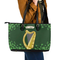 Ireland Leinster Gold Irish Harp with Shamrock Leather Tote Bag Laighin Flag With Shamrock Patern