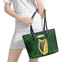 Ireland Leinster Gold Irish Harp with Shamrock Leather Tote Bag Laighin Flag With Shamrock Patern
