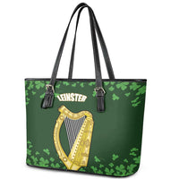 Ireland Leinster Gold Irish Harp with Shamrock Leather Tote Bag Laighin Flag With Shamrock Patern