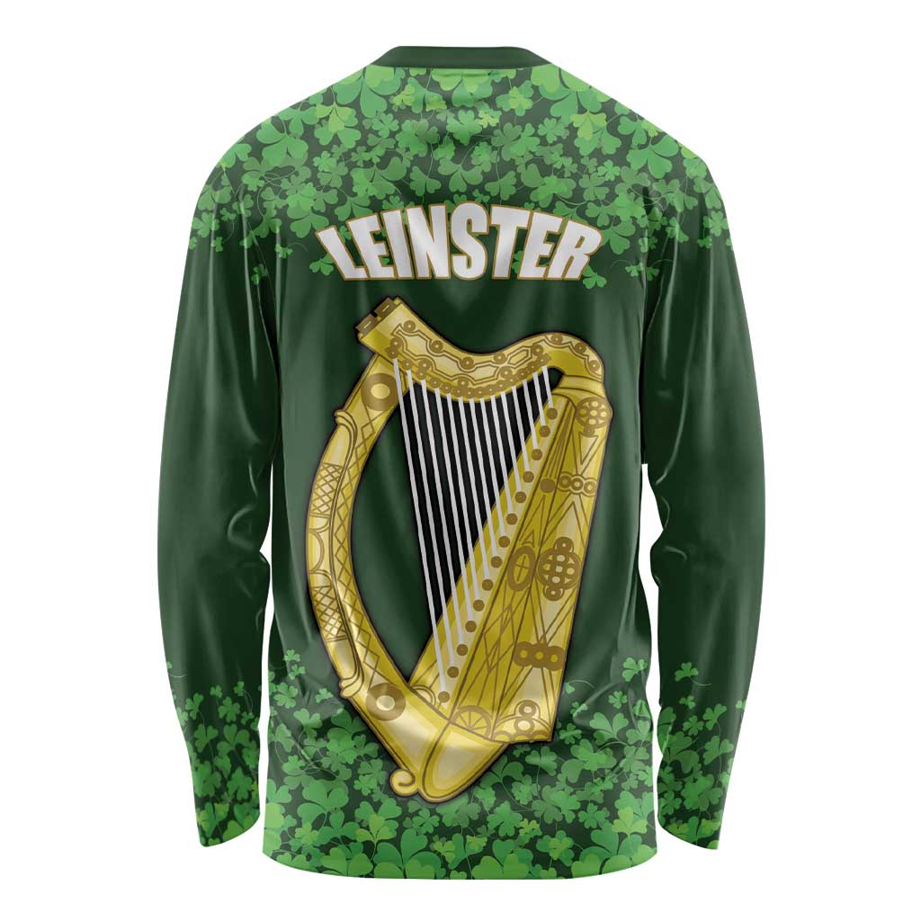 Ireland Leinster Gold Irish Harp with Shamrock Long Sleeve Shirt Laighin Flag With Shamrock Patern