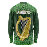 Ireland Leinster Gold Irish Harp with Shamrock Long Sleeve Shirt Laighin Flag With Shamrock Patern