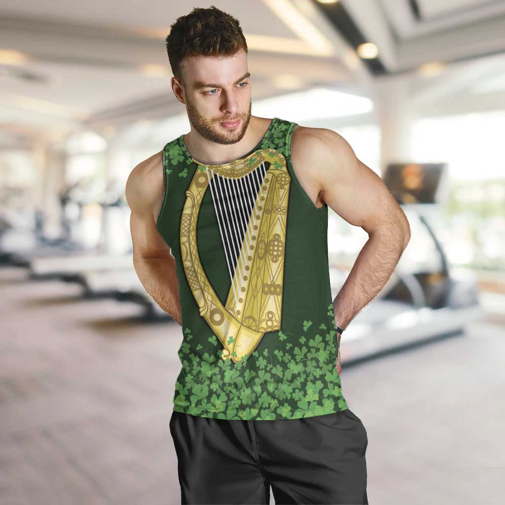 Ireland Leinster Gold Irish Harp with Shamrock Men Tank Top Laighin Flag With Shamrock Patern