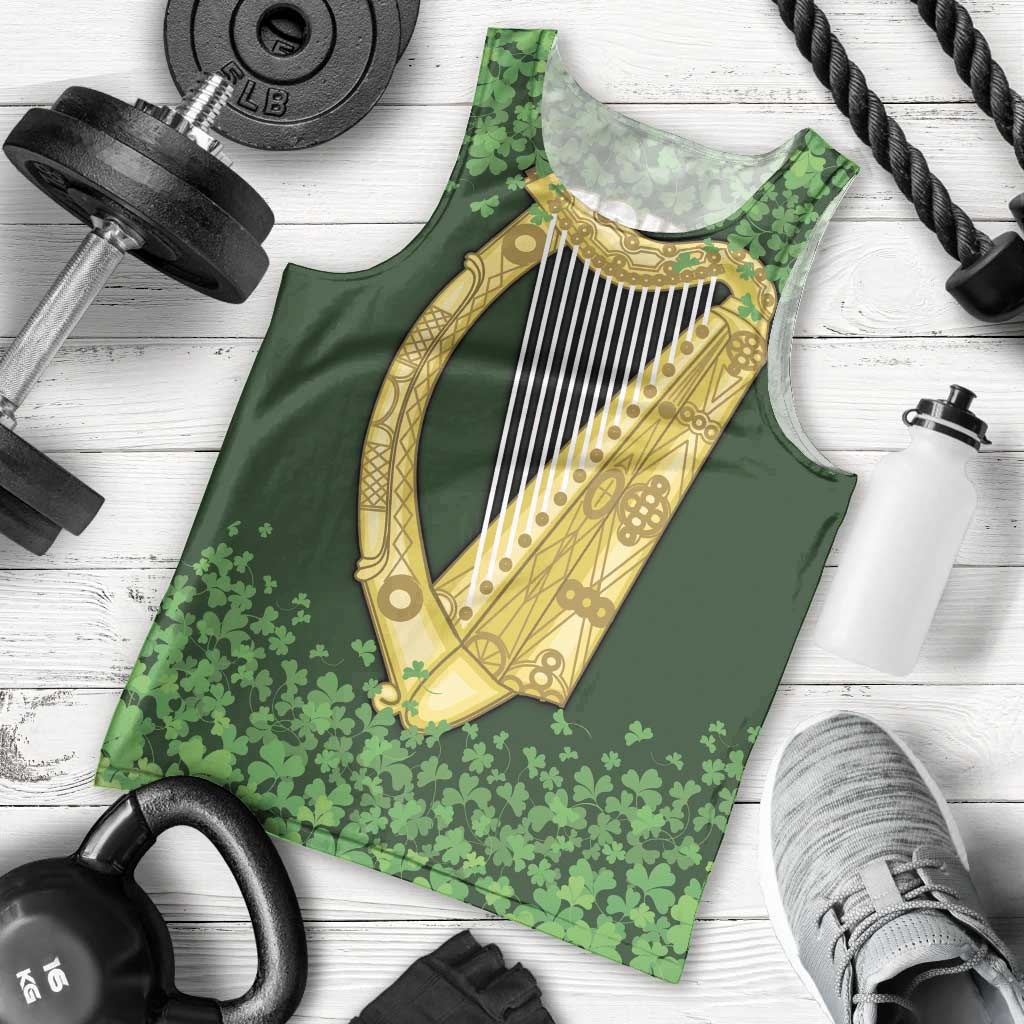 Ireland Leinster Gold Irish Harp with Shamrock Men Tank Top Laighin Flag With Shamrock Patern