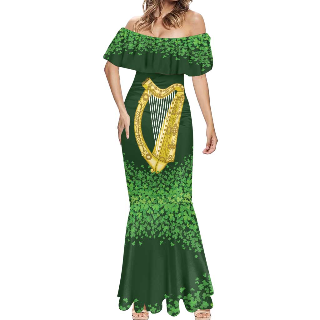 Ireland Leinster Gold Irish Harp with Shamrock Mermaid Dress Laighin Flag With Shamrock Patern
