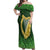 Ireland Leinster Gold Irish Harp with Shamrock Off Shoulder Maxi Dress Laighin Flag With Shamrock Patern