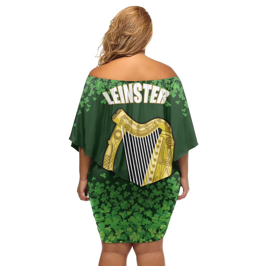 Ireland Leinster Gold Irish Harp with Shamrock Off Shoulder Short Dress Laighin Flag With Shamrock Patern