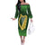 Ireland Leinster Gold Irish Harp with Shamrock Off The Shoulder Long Sleeve Dress Laighin Flag With Shamrock Patern