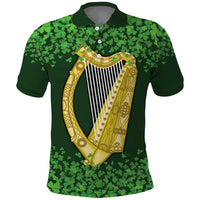 Ireland Leinster Gold Irish Harp with Shamrock Polo Shirt Laighin Flag With Shamrock Patern