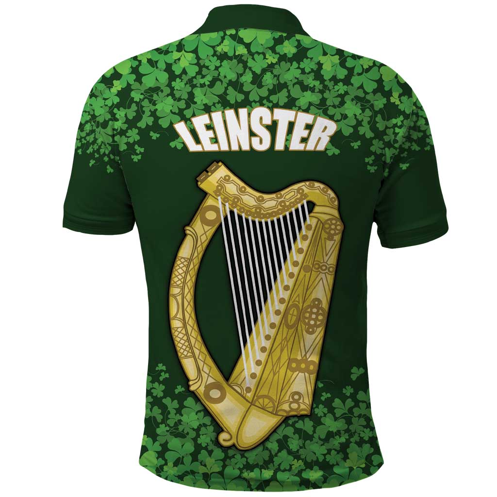 Ireland Leinster Gold Irish Harp with Shamrock Polo Shirt Laighin Flag With Shamrock Patern