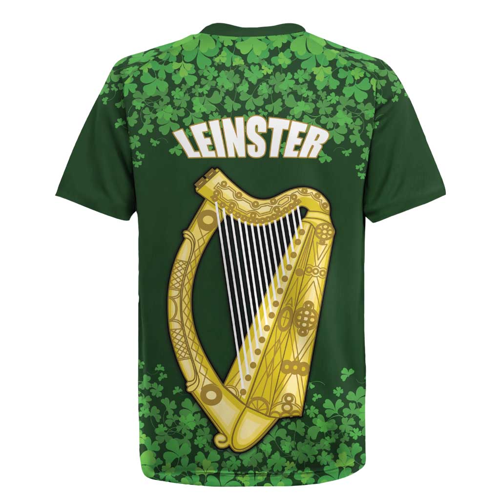 Ireland Leinster Gold Irish Harp with Shamrock Rugby Jersey Laighin Flag With Shamrock Patern