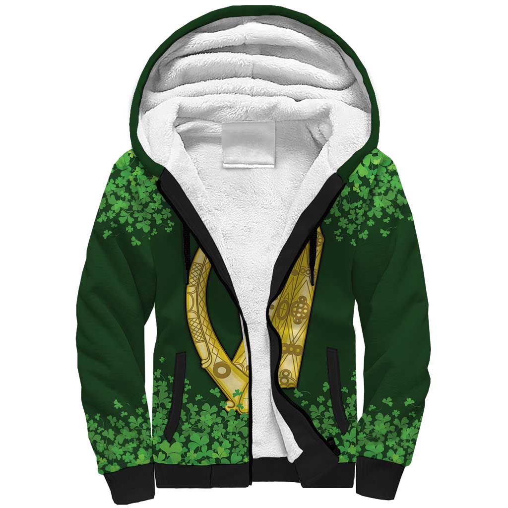 Ireland Leinster Gold Irish Harp with Shamrock Sherpa Hoodie Laighin Flag With Shamrock Patern