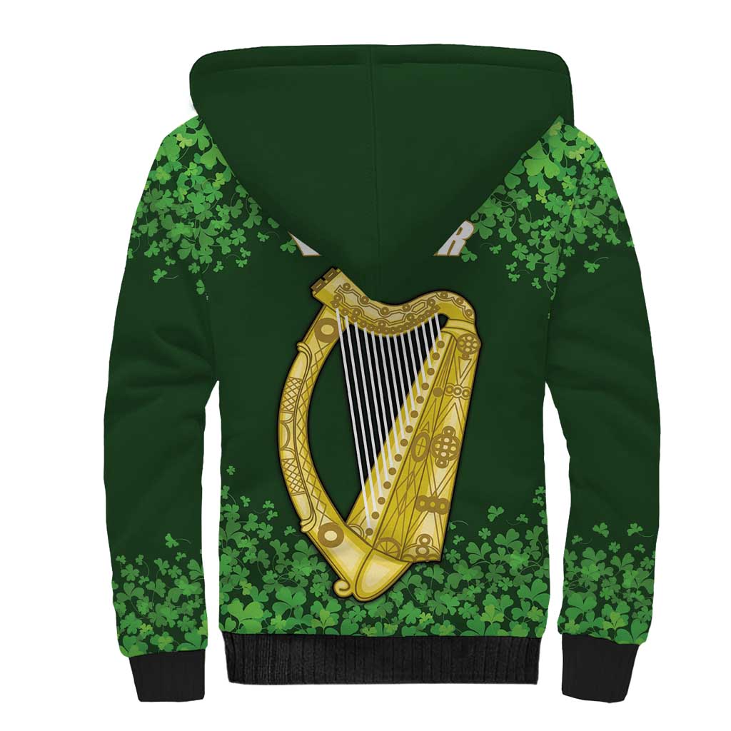 Ireland Leinster Gold Irish Harp with Shamrock Sherpa Hoodie Laighin Flag With Shamrock Patern