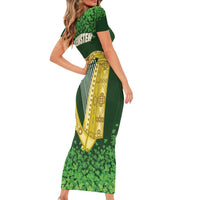 Ireland Leinster Gold Irish Harp with Shamrock Short Sleeve Bodycon Dress Laighin Flag With Shamrock Patern