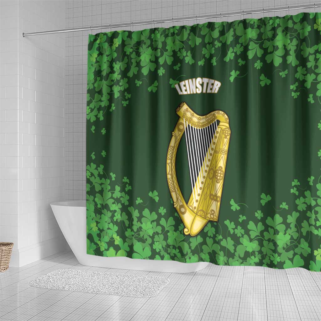 Ireland Leinster Gold Irish Harp with Shamrock Shower Curtain Laighin Flag With Shamrock Patern