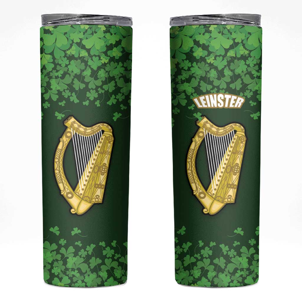Ireland Leinster Gold Irish harp with Shamrock Skinny Tumbler Laighin Flag With Shamrock Patern