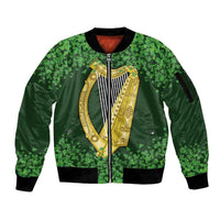 Ireland Leinster Gold Irish Harp with Shamrock Sleeve Zip Bomber Jacket Laighin Flag With Shamrock Patern