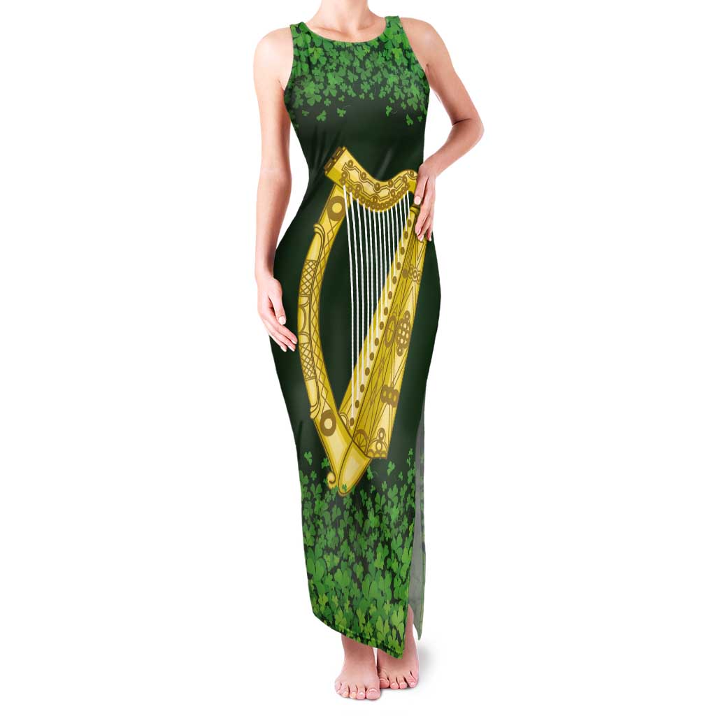 Ireland Leinster Gold Irish Harp with Shamrock Tank Maxi Dress Laighin Flag With Shamrock Patern