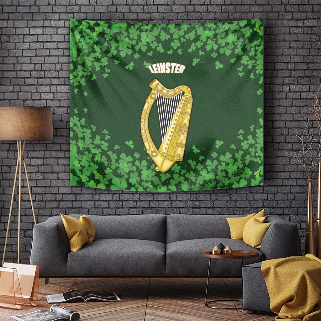 Ireland Leinster Gold Irish Harp with Shamrock Tapestry Laighin Flag With Shamrock Patern