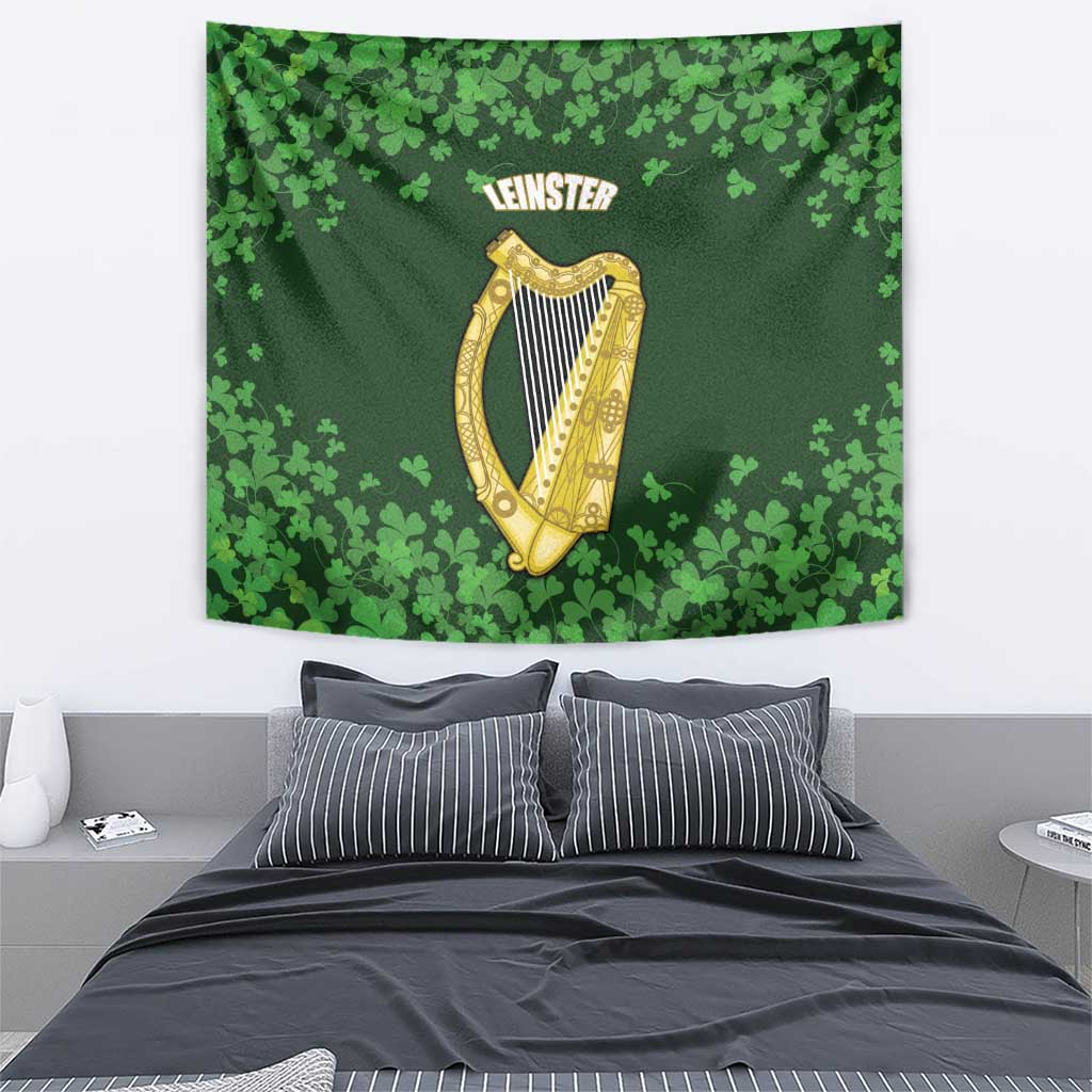 Ireland Leinster Gold Irish Harp with Shamrock Tapestry Laighin Flag With Shamrock Patern