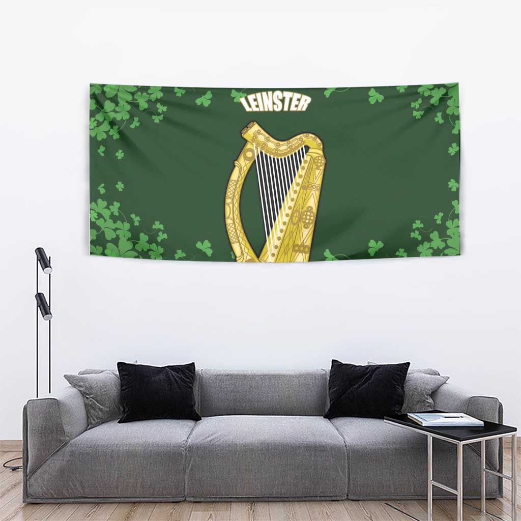 Ireland Leinster Gold Irish Harp with Shamrock Tapestry Laighin Flag With Shamrock Patern