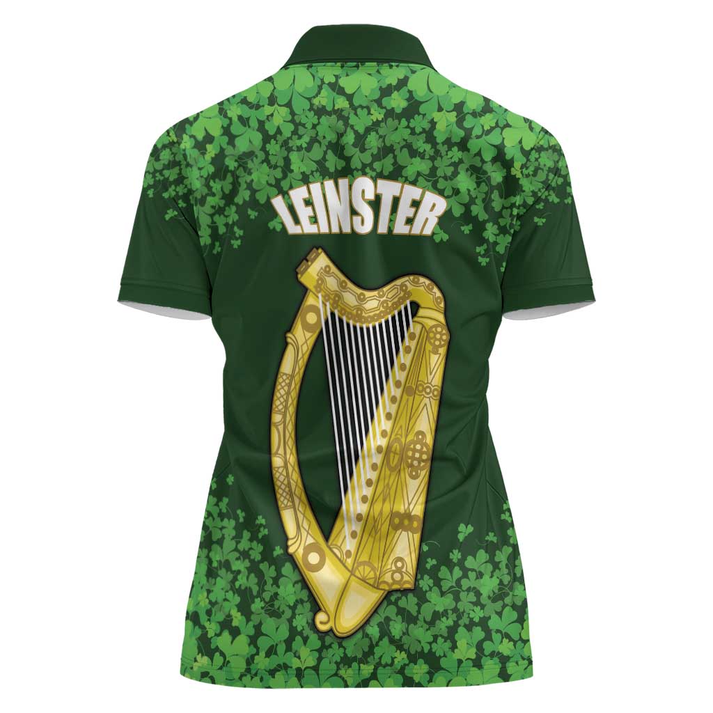 Ireland Leinster Gold Irish Harp with Shamrock Women Polo Shirt Laighin Flag With Shamrock Patern