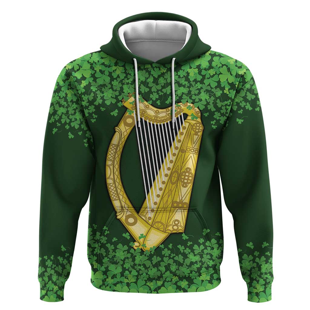 Ireland Leinster Gold Irish Harp with Shamrock Zip Hoodie Laighin Flag With Shamrock Patern
