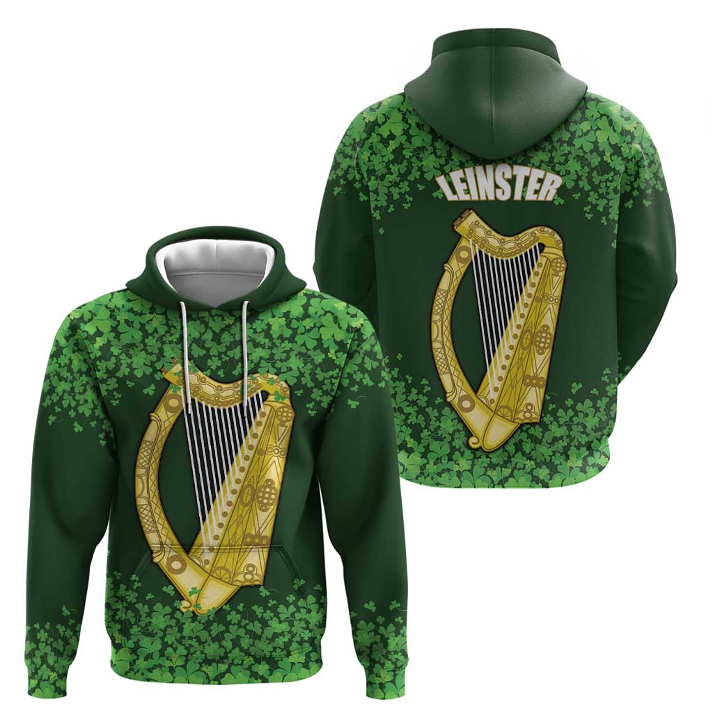 Ireland Leinster Gold Irish Harp with Shamrock Zip Hoodie Laighin Flag With Shamrock Patern