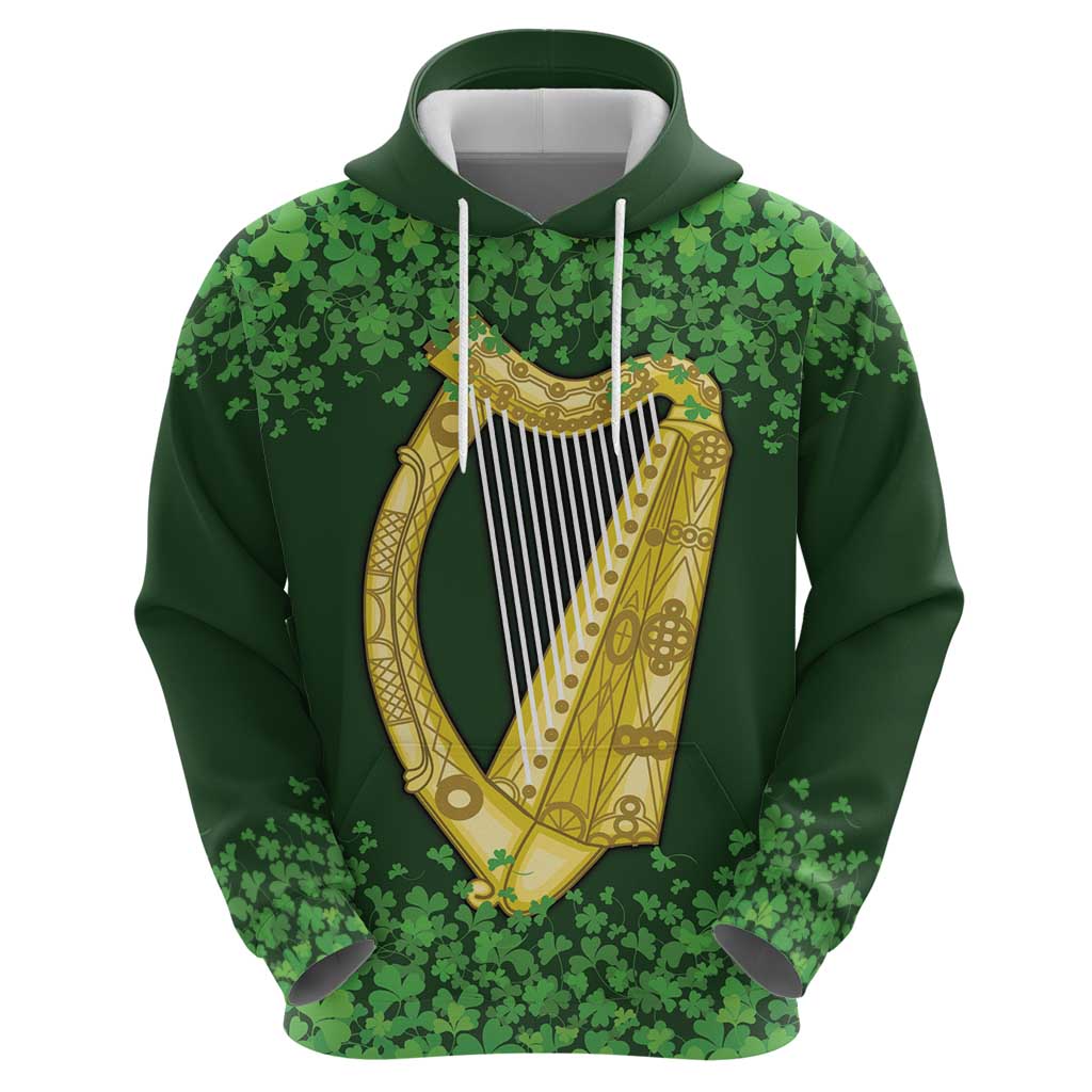 Ireland Leinster Gold Irish Harp with Shamrock Zip Hoodie Laighin Flag With Shamrock Patern