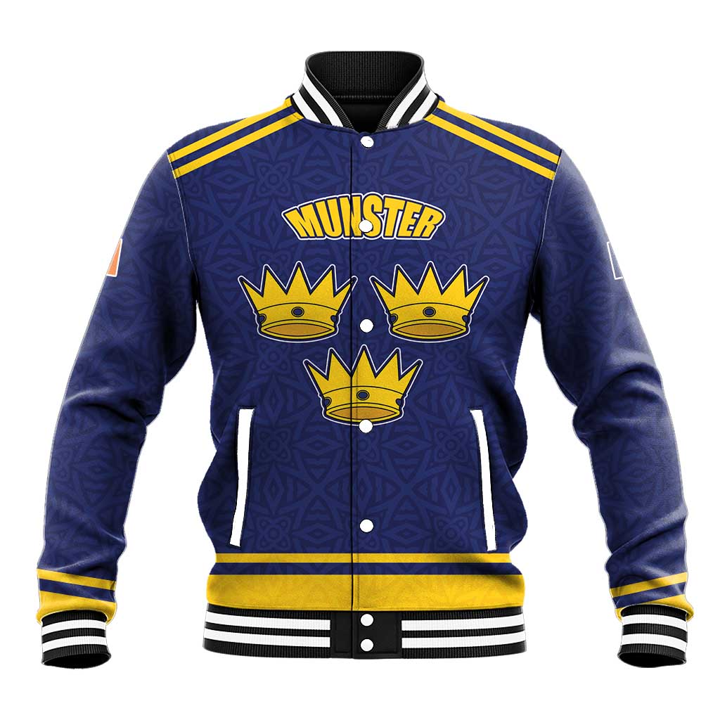 Personalized Ireland Munster Three Gold Crowns Baseball Jacket An Mhumhain Flag Three Gold Crowns